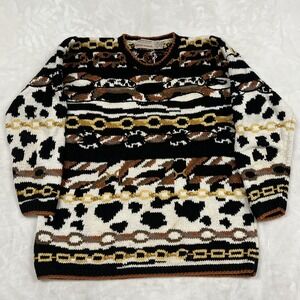 Lauren Hansen hand knitted Sweater Womens Medium Black White Animal Print Chain